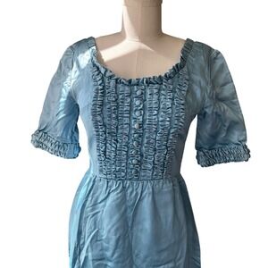 Vintage 60s/70s Powder Blue Maxi Ruffle Bodice Elegant Evening Gown Women XS